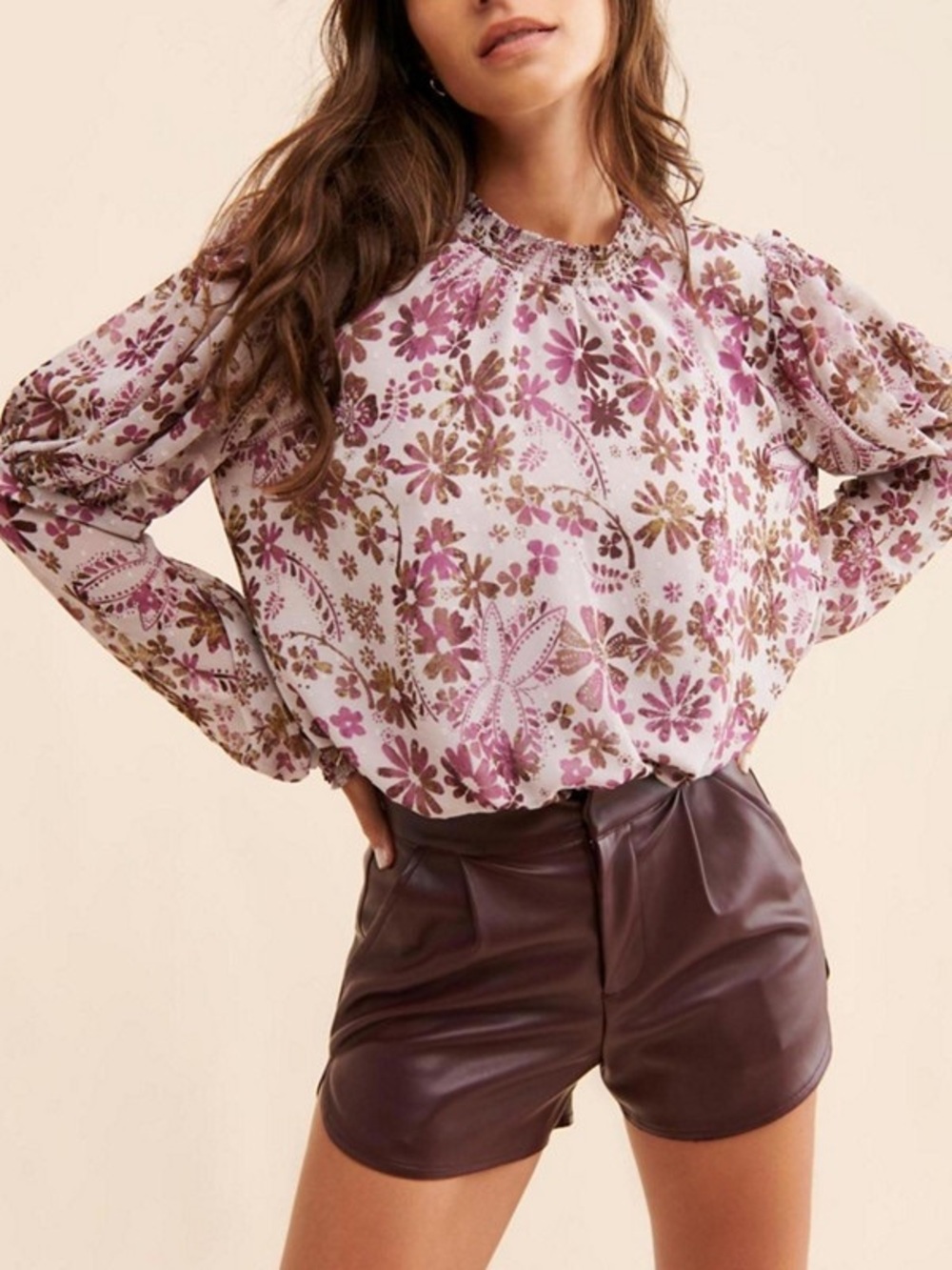 Free People Clarissa Top lilac floral cottage /BoHo spring/summer blouse  NWOT S